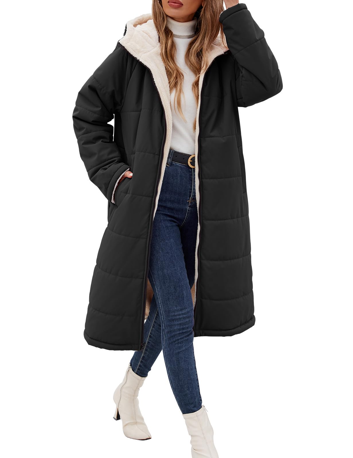 Women Winter Coats Fleece Long Coats Jackets Oversized Warm Down Jacket with Hood